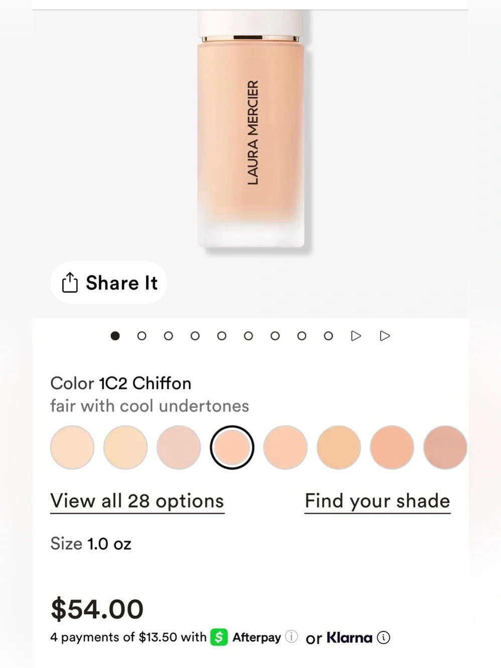 Laura Mercier Real Flawless Weightless Perfecting Foundation - Shade 1C2 Chiffon